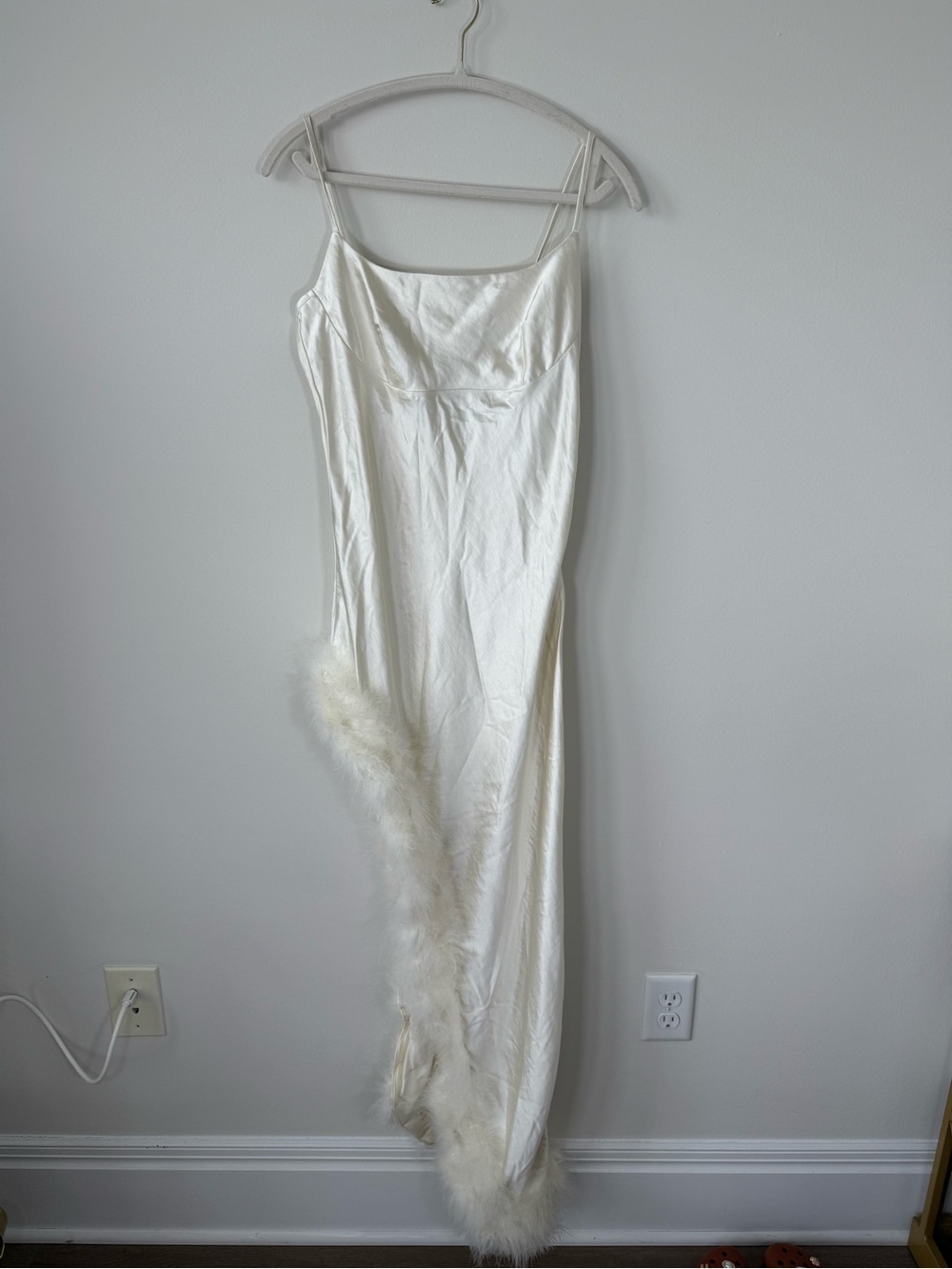 Silky White feather Slip Dress